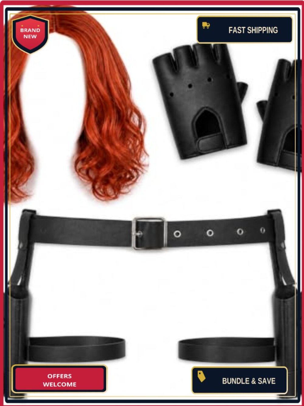 3 Pc Halloween Spy Costume Set Wig Holster Gloves Cosplay Adult
